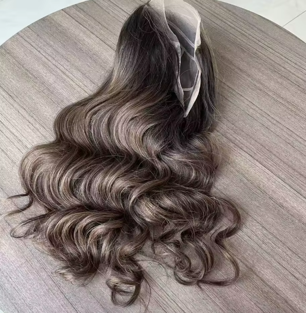 24 Inches Highlight Ombre Ash Blonde HD Transparent Lace Front Human Hair Glueless Wigs - Image 2