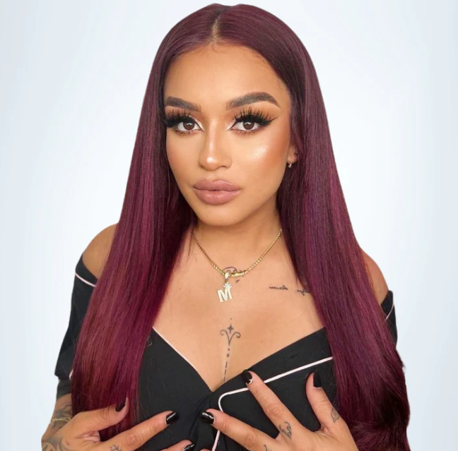 Graceful 99J Burgundy Bone Straight Glueless 5x5 Closure HD Lace Wig 20“ 100% Human Hair